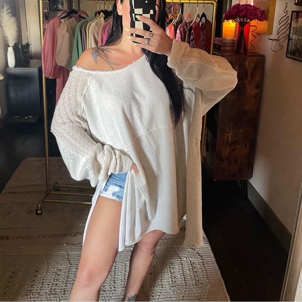 Free People Ivory Oversized Boho Tunic Pullover - Picture 10 of 13